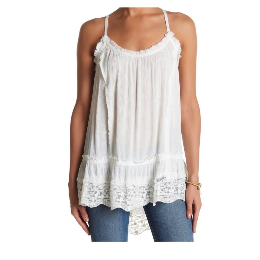 Melrose And Market White Ivory Lace-Trim Knit Top